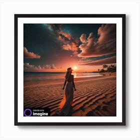 Woman sunset Art Print