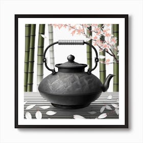 Firefly A Minimalistic Modern Rustic Beautiful Japanese Cast Iron Teapot, Illustration, A Few Sakura Art Print