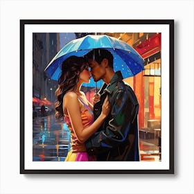 Kissing Under An Umbrella Art Print