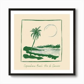 Copacabana Beach, Rio De Janeiro Green Line Art Illustration Art Print