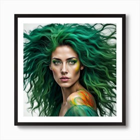 Beautiful Woman With Green Hair Art Print