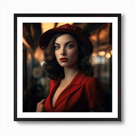 Vintage Woman In Red Hat Art Print