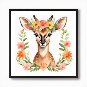 Floral Baby Antelope Nursery Illustration (17) Art Print