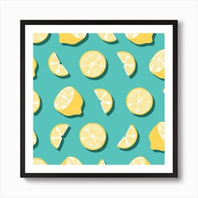 Lemon And Lemon Slices Pattern Square Art Print