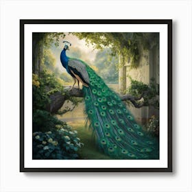 The Majestic Peacock Perched On A Lush Tree Branch 1 Art Print