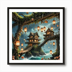 A Multi Storey Rickety Old House On A Tiny Island In The Middle Of The Ocean Art Print