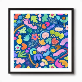 Playful Abstract Cobalt Blue Square Art Print