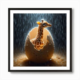 Giraffe In Rain 1 Art Print