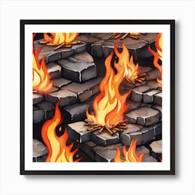 Realistic Fire Flat Surface For Background Use Watercolor Trending On Artstation Sharp Focus Stu (4) Art Print