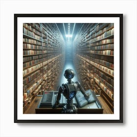 Robot In Library Art Print