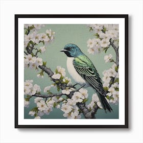 Ohara Koson Inspired Bird Painting Eastern Bluebird 3 Square Art Print