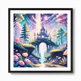 A Fantasy Forest With Twinkling Stars In Pastel Tone Square Composition 316 Art Print