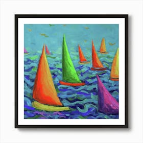 Sailboats In The Ocean Art Print