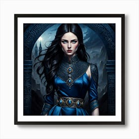 Woman In A Blue Dress 1 Art Print