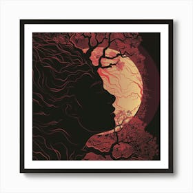 Moon And The Tree Art Print