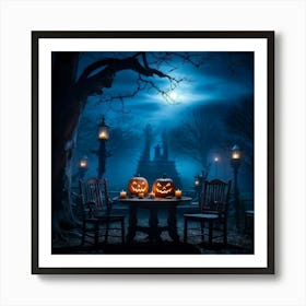 Celebration Old Horror Holiday Tree Moonlight Lantern Mist Head Table Eye Glow Pumpkin (1) 2 Art Print