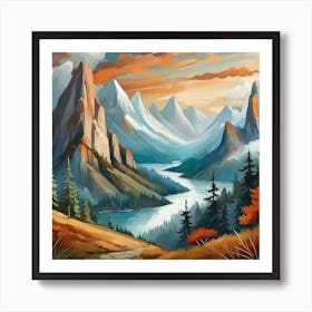 Firefly An Illustration Of A Beautiful Majestic Cinematic Tranquil Mountain Landscape 8886 Art Print