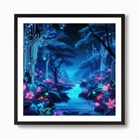 neon-lit jungle wall art 3 Art Print