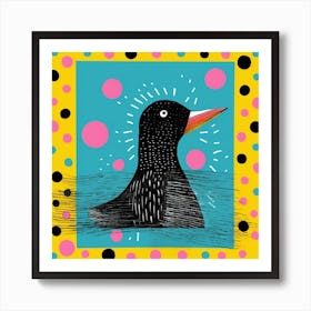 Duckling By The River Linocut Style 3 Art Print