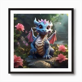 Dragon With Roses Art Print