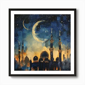 Muslim Mosque At Night 3 Art Print