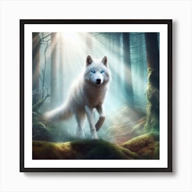 White Wolf In The Forest Art Print