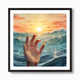 Hand Reaching Into The Ocean (swimming) Art Print