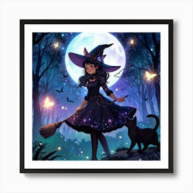 Witch With Broom Art Print