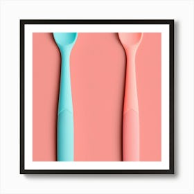 Two Spoons On A Pink Background Art Print