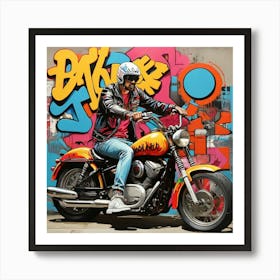 Pop Art graffiti Bike and biker 1 Art Print