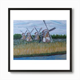 Windmills By The Water Art Print