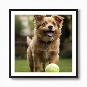 Dog Playing With Tennis Ball Art Print