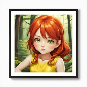 Red haired girl in forest Art Print