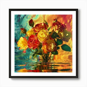 Colorful Roses In A Vase Art Print