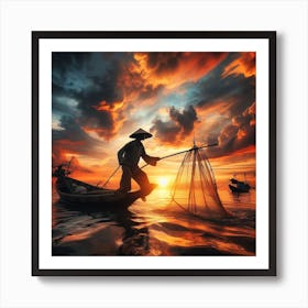 Fishing Boat At Sunset Art Print