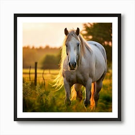 Grass Mane Head Graze Equestrian Pasture Elegant Sun Beauty Horse Standing Rural Green (11) Art Print