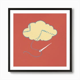 Cloud Stitches Needle Thread Painting Surreal Cartoon Art Print