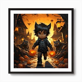 Halloween Trick or Treat Cute Werewolf Art Print