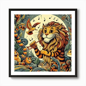 Tiger Playing The Trumpet Art Print