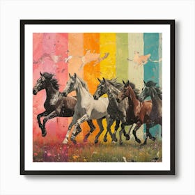 Rainbow Horses Galloping Collage 2 Art Print