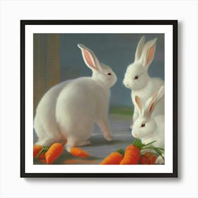 White Colour Rabbits Eating Carrots Adeline Yeo Art Print