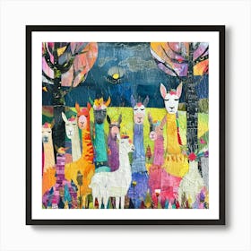 Rainbow Alpaca Kitsch Collage 2 Art Print