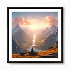 Meditating Man In The Mountains Art Print