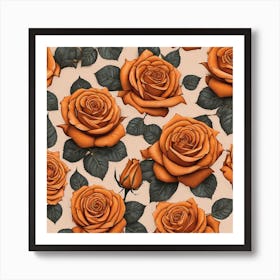 Orange Roses Seamless Pattern 4 Art Print