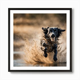 Dog Running In Water 1 Art Print