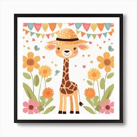 Floral Baby Giraffe Nursery Illustration (21) Art Print