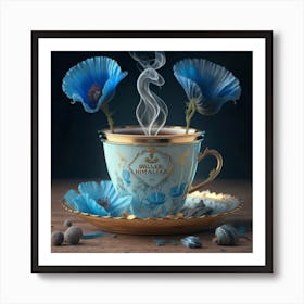 Tea Cup With Blue Flowers Art Print