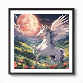 White Horse In The Moonlight Art Print