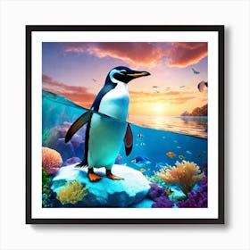 Penguin In The Ocean Art Print