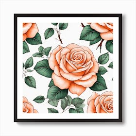 Seamless Pattern With Roses 1 Art Print